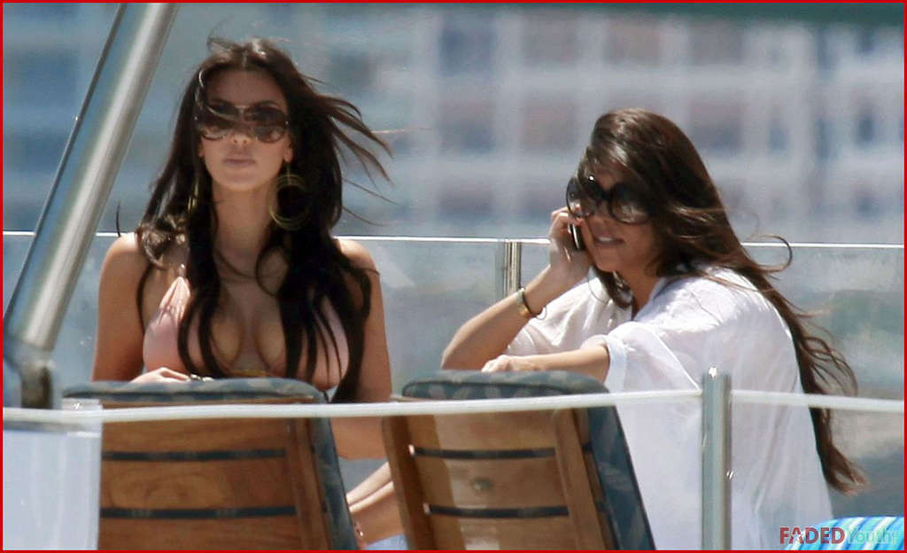 Kim Kardashian posing very sexy in bikini on yacht and upskirt and nude #75355623