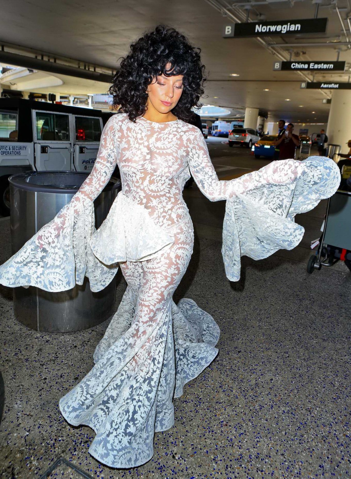 Lady Gaga shows off her boobs and ass wearing a see through lace dress at LAX Ai #75183557