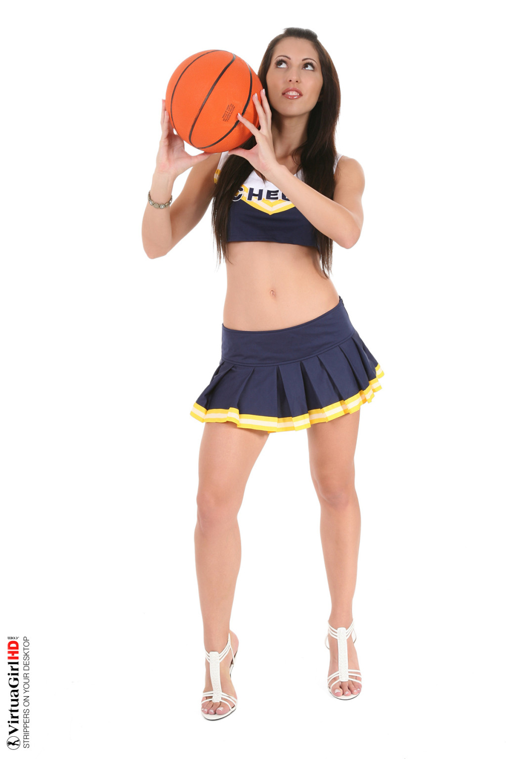 Brunette cheerleader showing her bald pussy #74787706