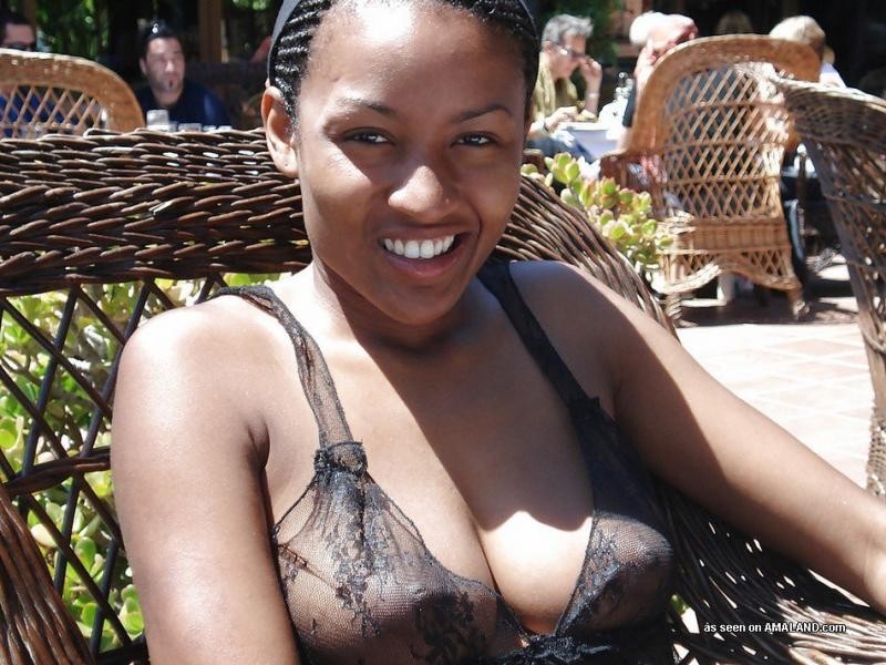 Ebony girlfriend who loves flashing her tits outdoors #73321067