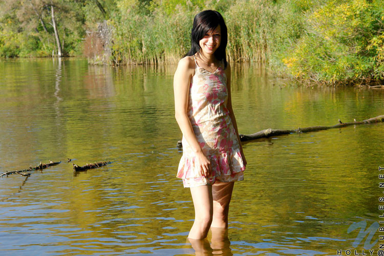 Alluring holly stripping all her clothes till gets totally naked in the lake #71455752