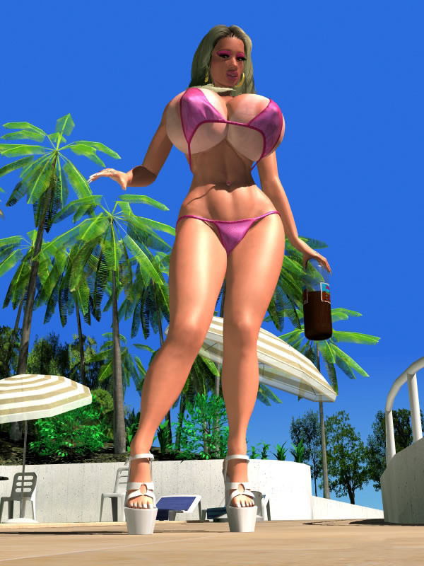Pornostar 3d sexy vollbusige Blondine im Bikini beim Sonnenbaden im Freien
 #67049626