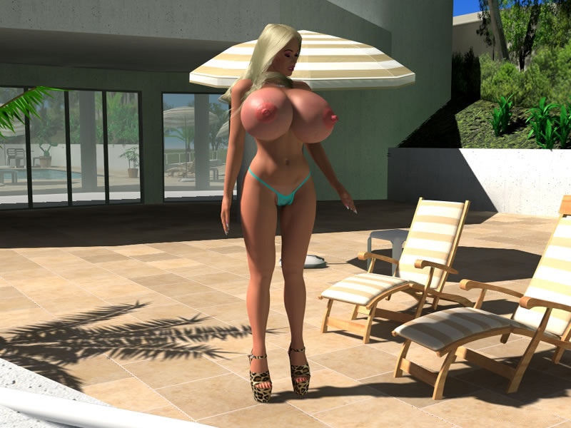 Pornostar 3d sexy vollbusige Blondine im Bikini beim Sonnenbaden im Freien
 #67049681