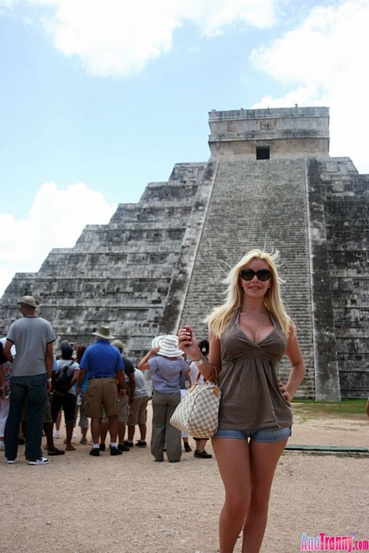Shemale Ana Mancini pops her big tits out at Chichen Itza #79122727