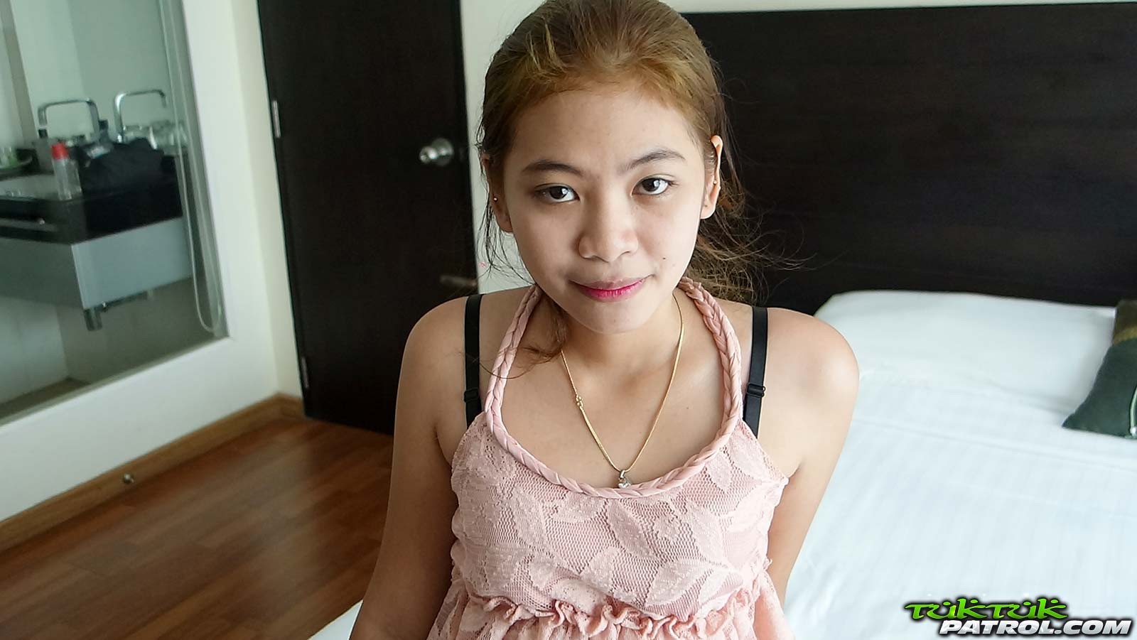 Shy and cute Thai strips and poses in hotel room #77278348