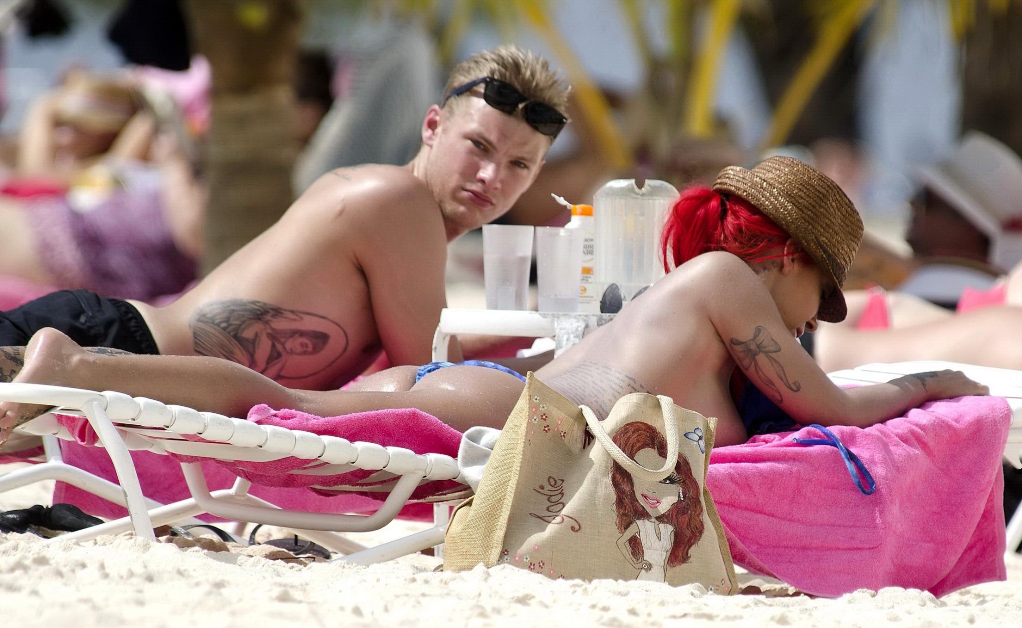 Busty Jodie Marsh tanning topless on a beach in Barbados #75245782