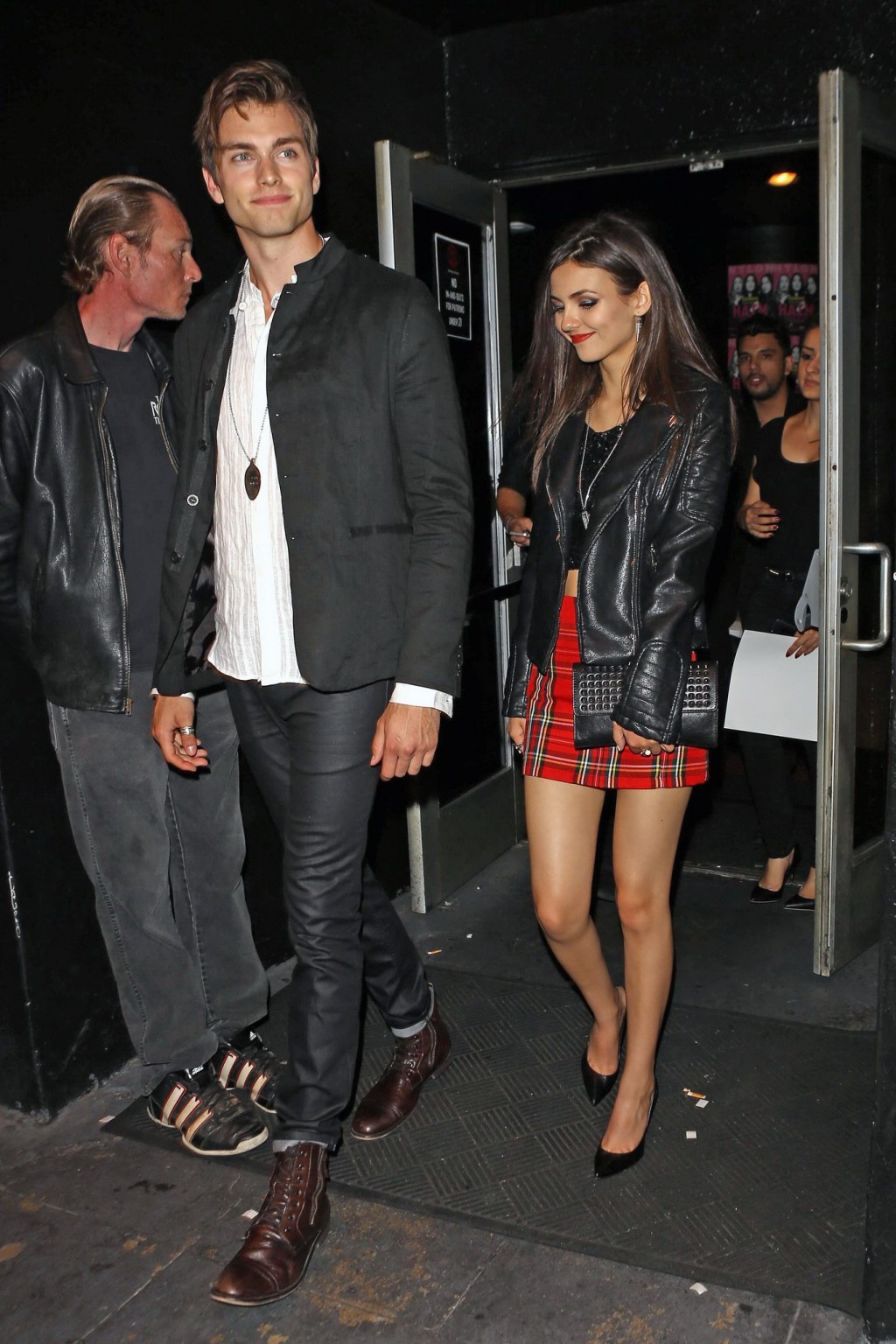 Victoria Justice leggy in plaid mini skirt leaving the Roxy Theatre in West Holl #75195057