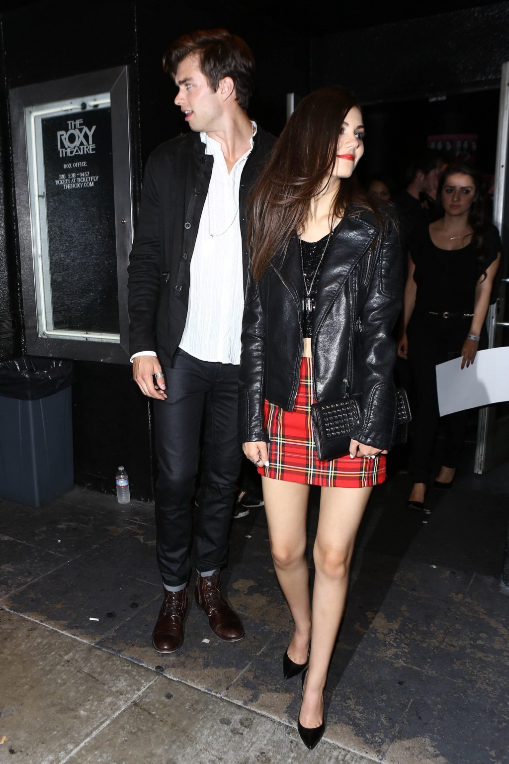 Victoria Justice leggy in plaid mini skirt leaving the Roxy Theatre in West Holl #75195061