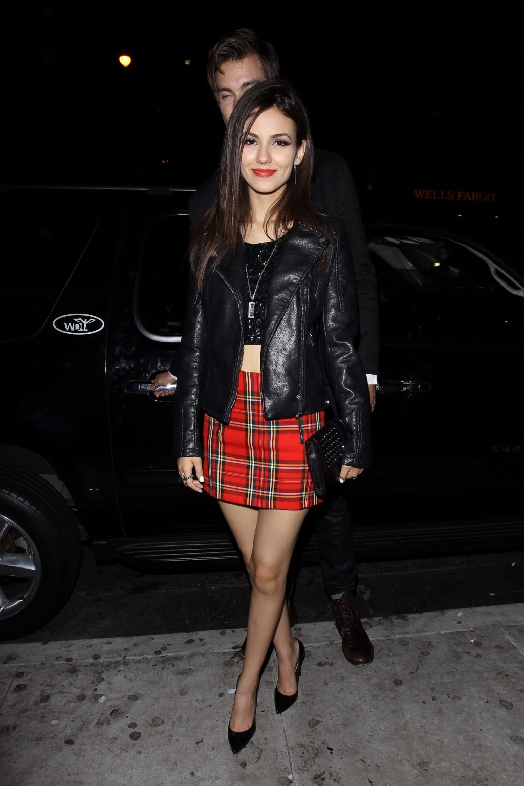 Victoria Justice leggy in plaid mini skirt leaving the Roxy Theatre in West Holl #75195078