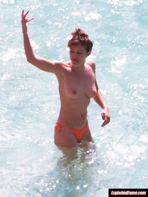 Celebrity Elizabeth Hurley exposed topless in public #75249764