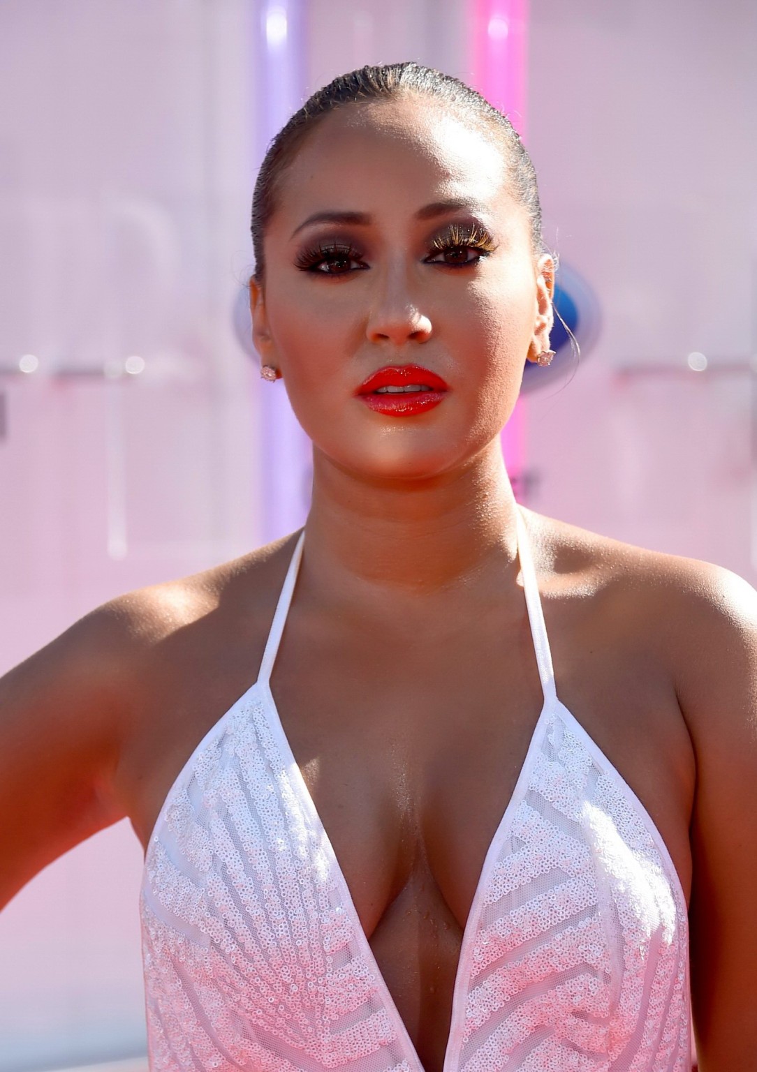 Adrienne Bailon shows huge cleavage wearing a bareback maxi dress at the 2014 BE #75192284