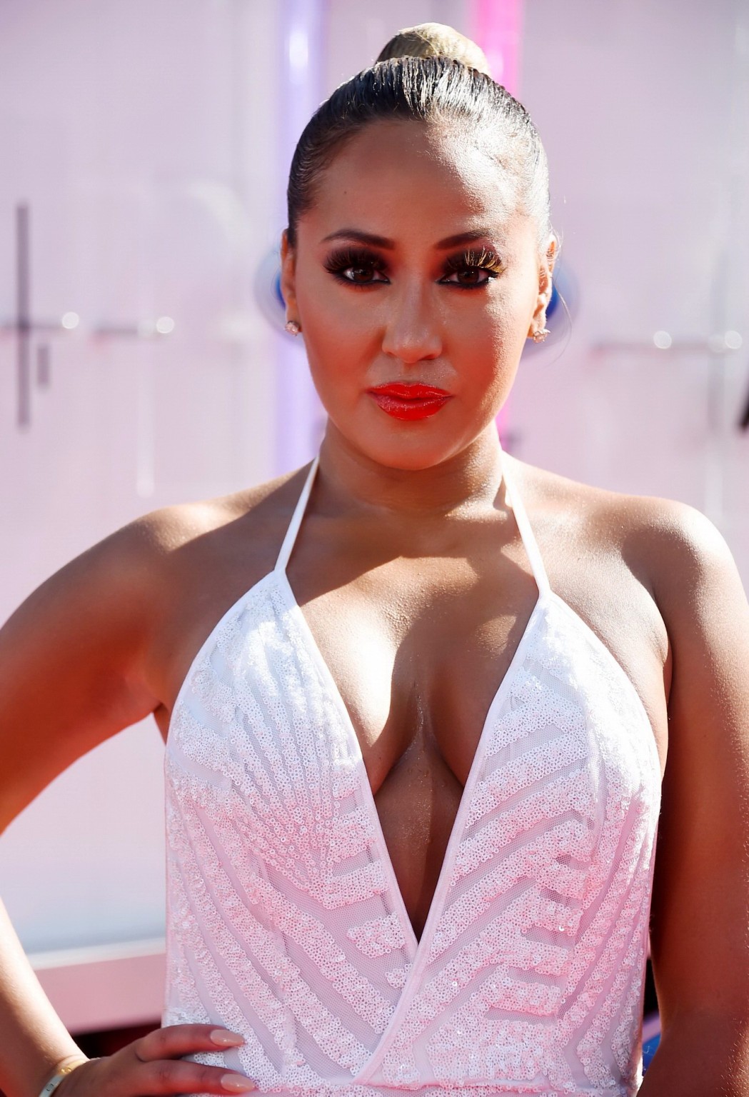 Adrienne Bailon shows huge cleavage wearing a bareback maxi dress at the 2014 BE #75192291