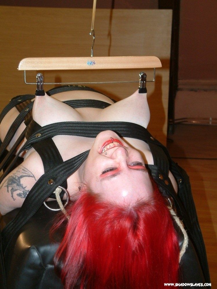 Redheaded amateur bdsm slavegirl Persephone in bondage and metal clamped tit tor #72144806