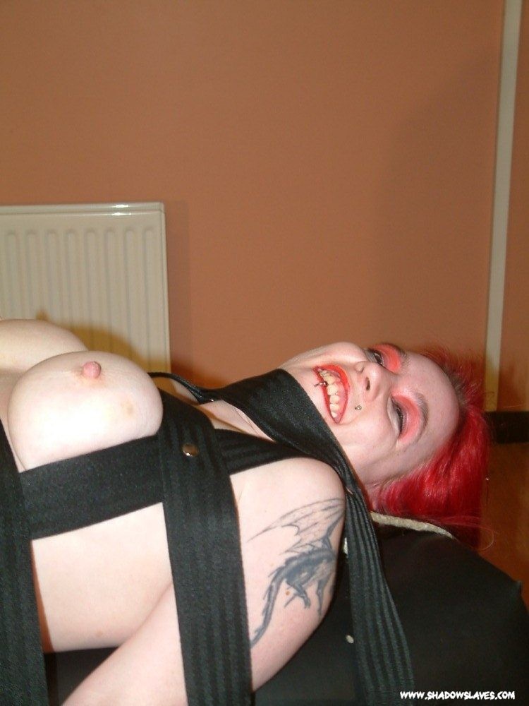 Redheaded amateur bdsm slavegirl Persephone in bondage and metal clamped tit tor #72144867