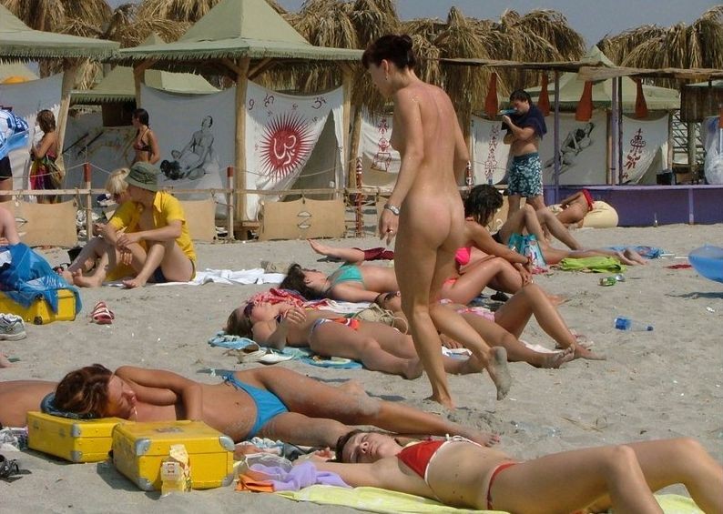 Nude blonde babe gives beach blowjob and handjob #72247124