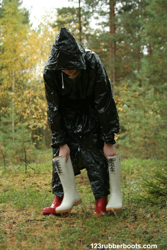 Rubber boots rainwear fuckmachine outdoors #76567293