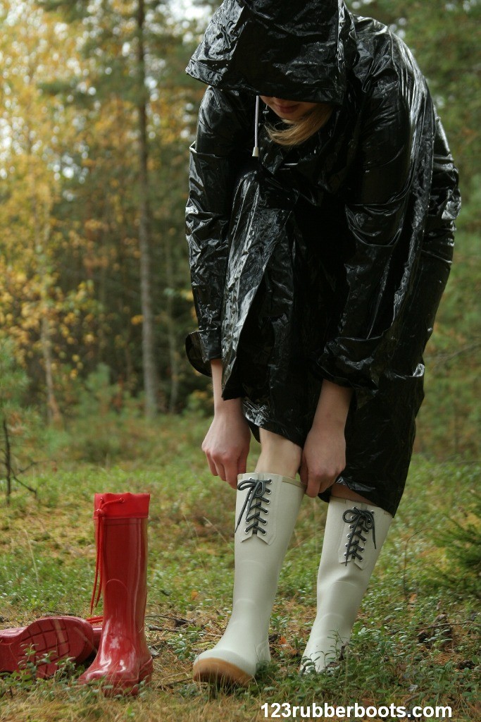 Rubber boots rainwear fuckmachine outdoors #76567343