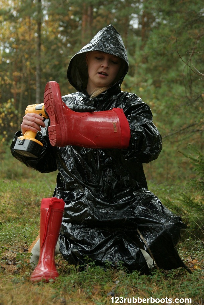 Rubber boots rainwear fuckmachine outdoors #76567373