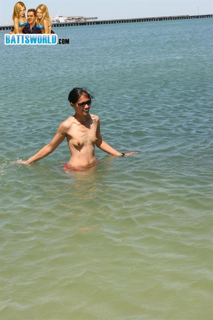 Three hot amateur teens take off their bikinis in the ocean #72320355