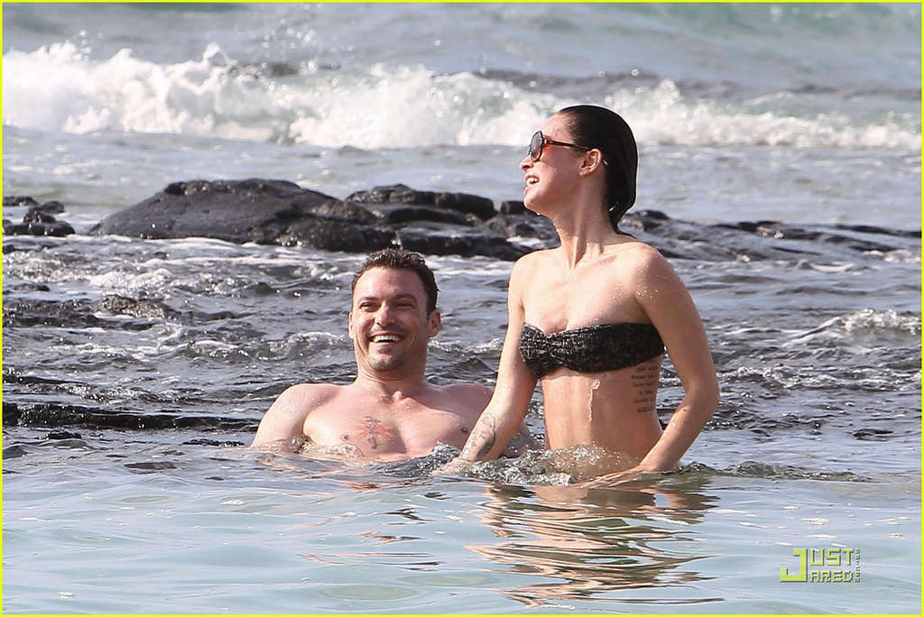 Megan Fox enjoying on beach with her boyfriend and showing sexy body in bikini #75347003