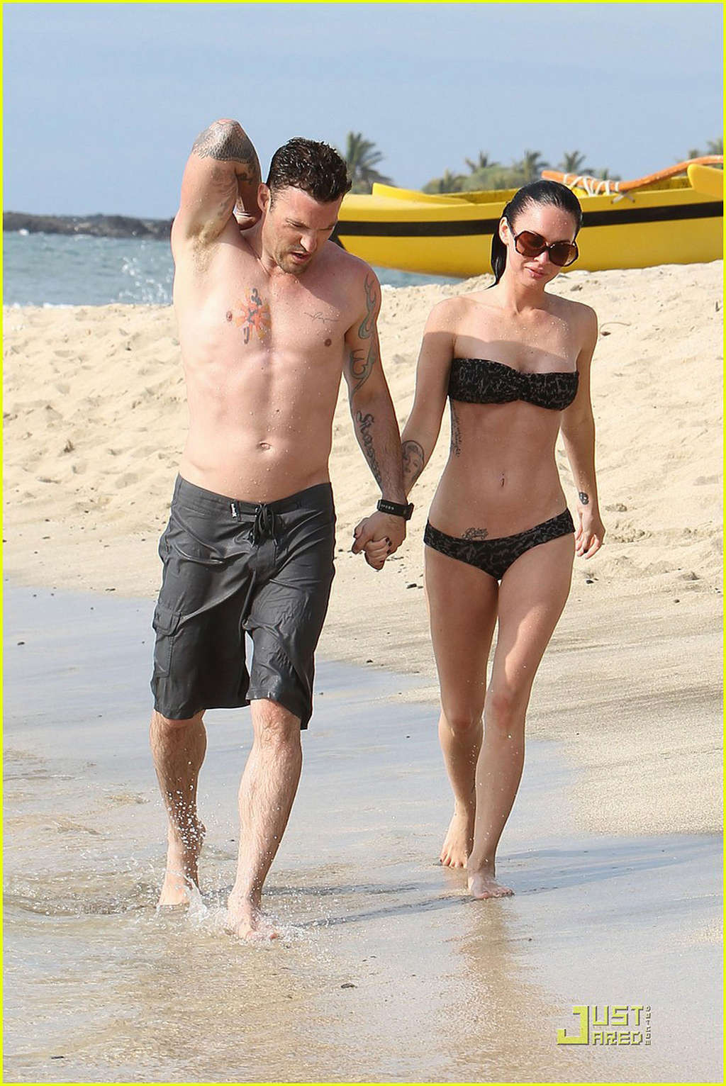 Megan Fox enjoying on beach with her boyfriend and showing sexy body in bikini #75347020