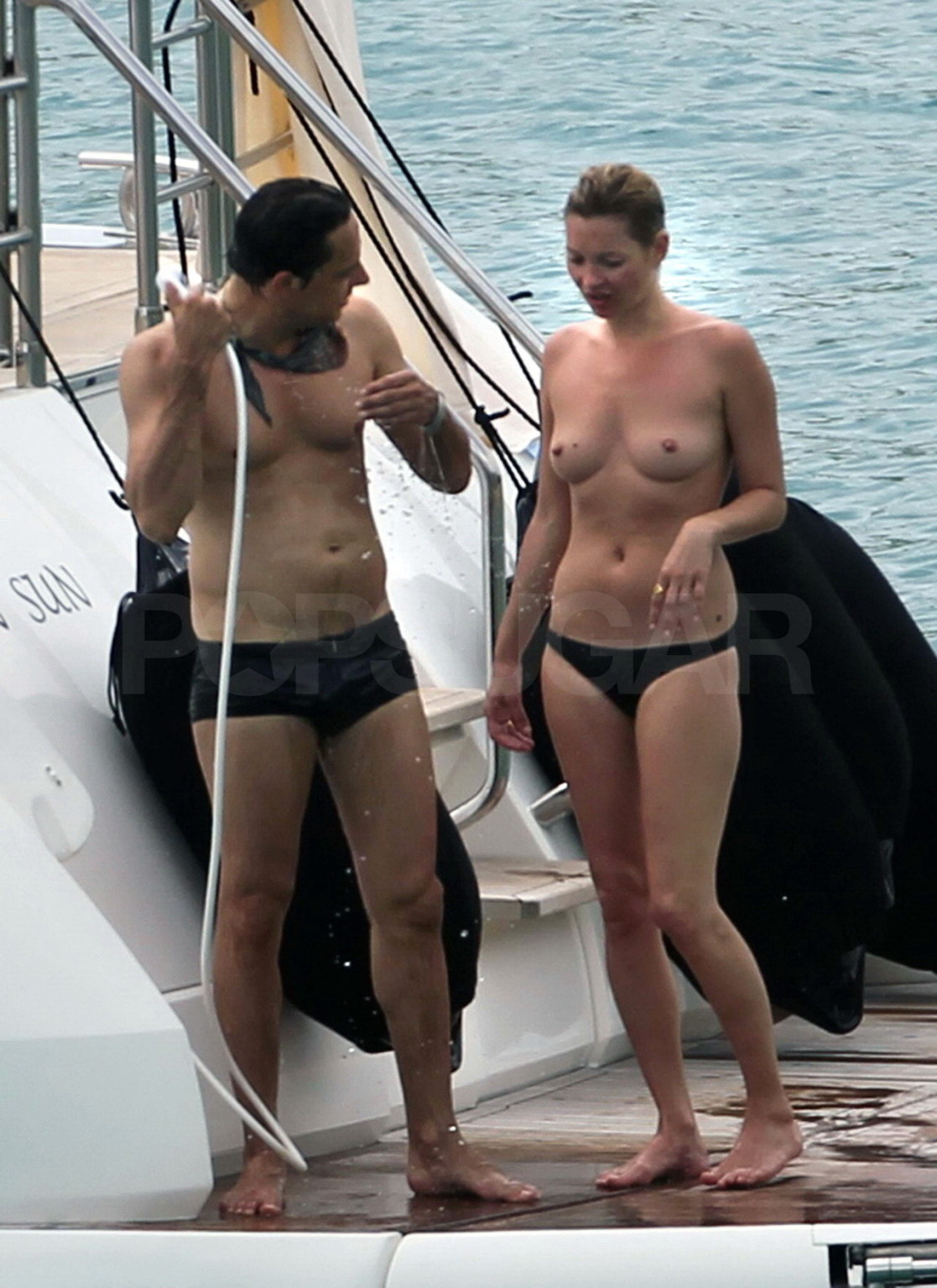 Topless Kate Moss and her boyfriend on a yacht near St. Barts #75348039