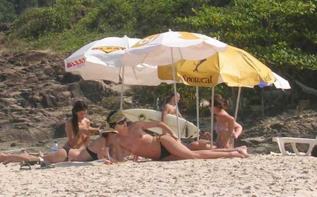Busty celebrity Charlize Theron nice perky tits on the beach #75413482