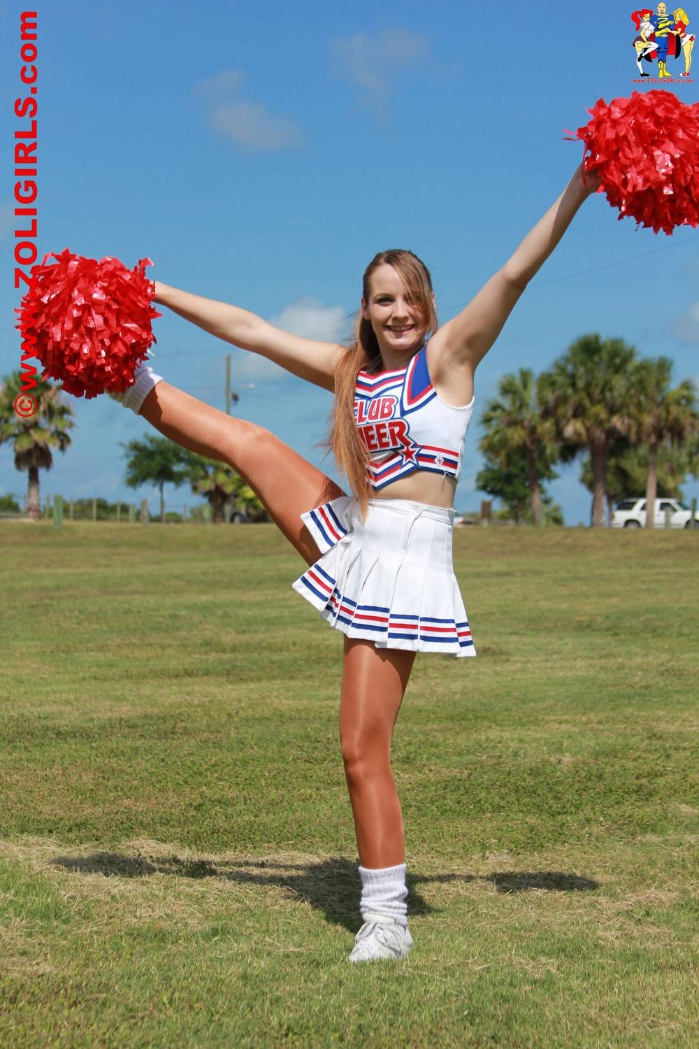 Cute cheerleader posing outside in her pantyhose #75464225