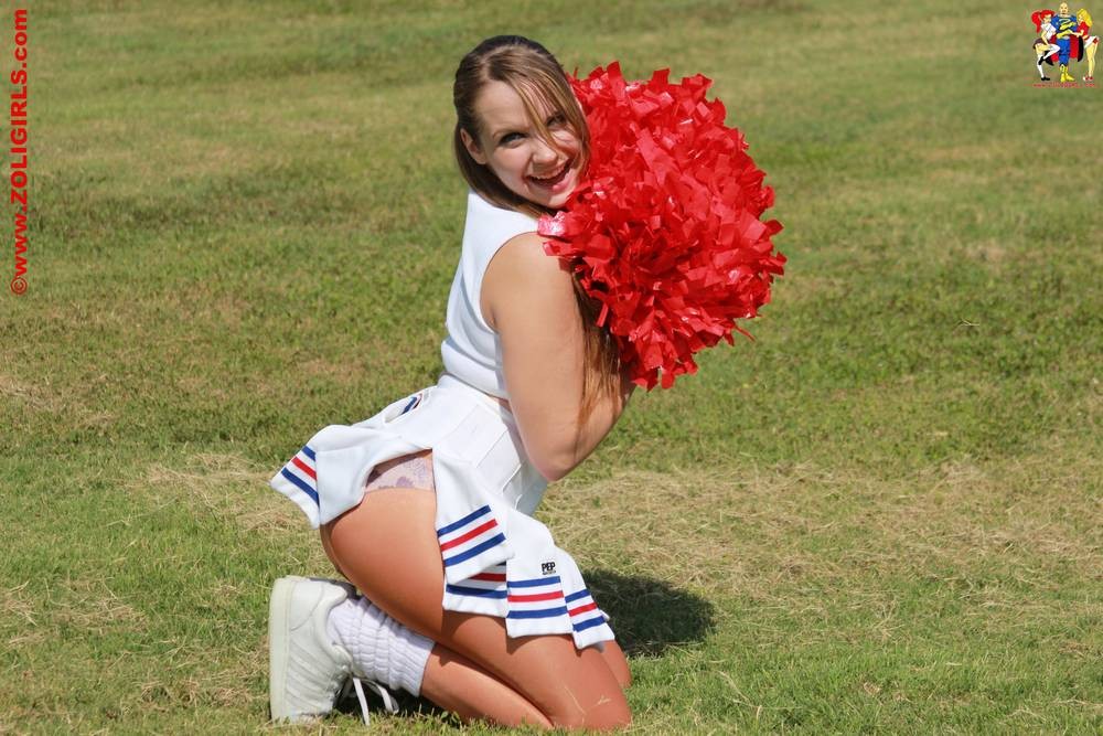 Cute cheerleader posing outside in her pantyhose #75464241