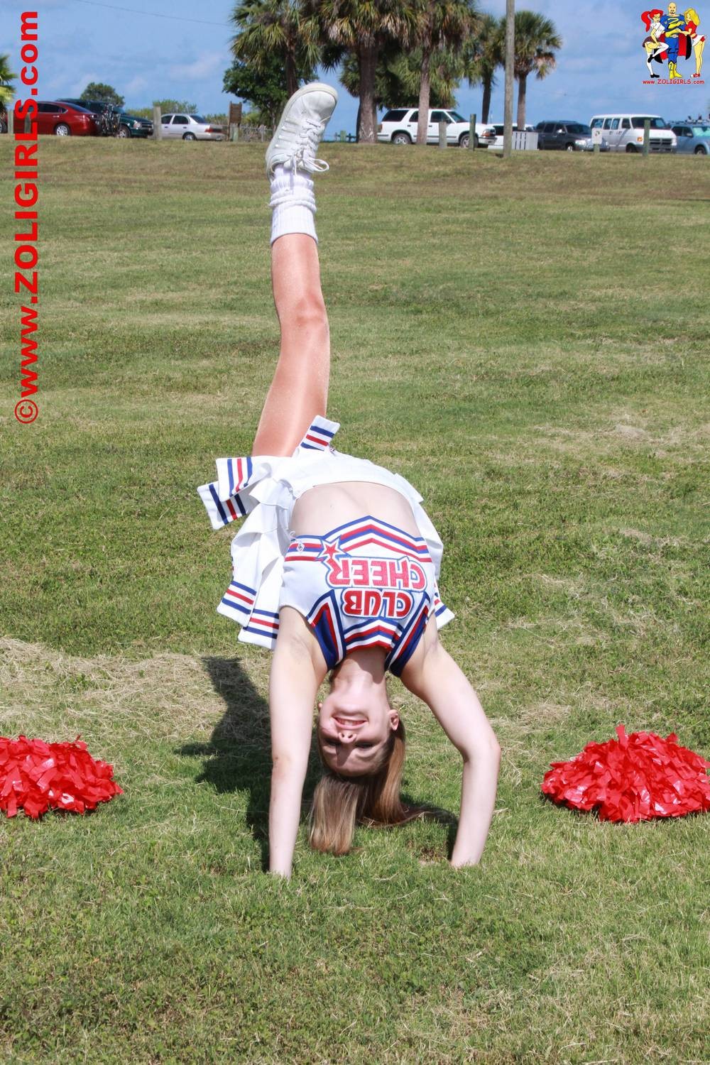 Cute cheerleader posing outside in her pantyhose #75464247