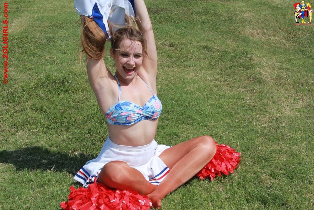 Cute cheerleader posing outside in her pantyhose #75464283