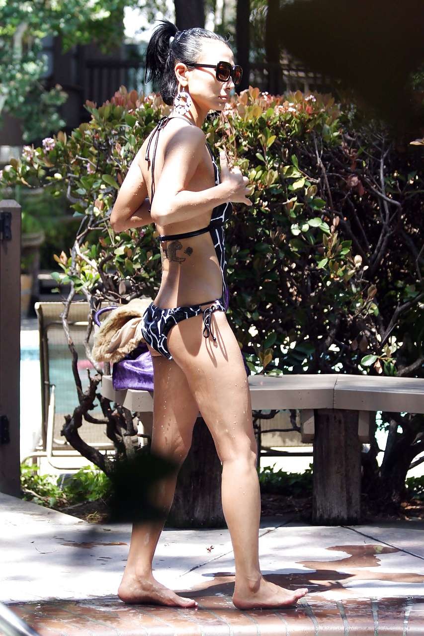 Bai Ling lesbian kiss in public and sexy posing in swimsuit paparazzi pictures #75286924