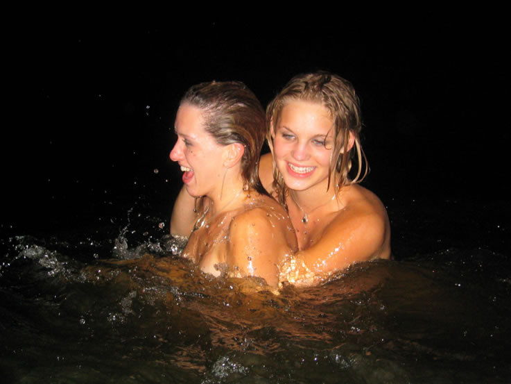 Teens going skinny dipping after college party #78927409
