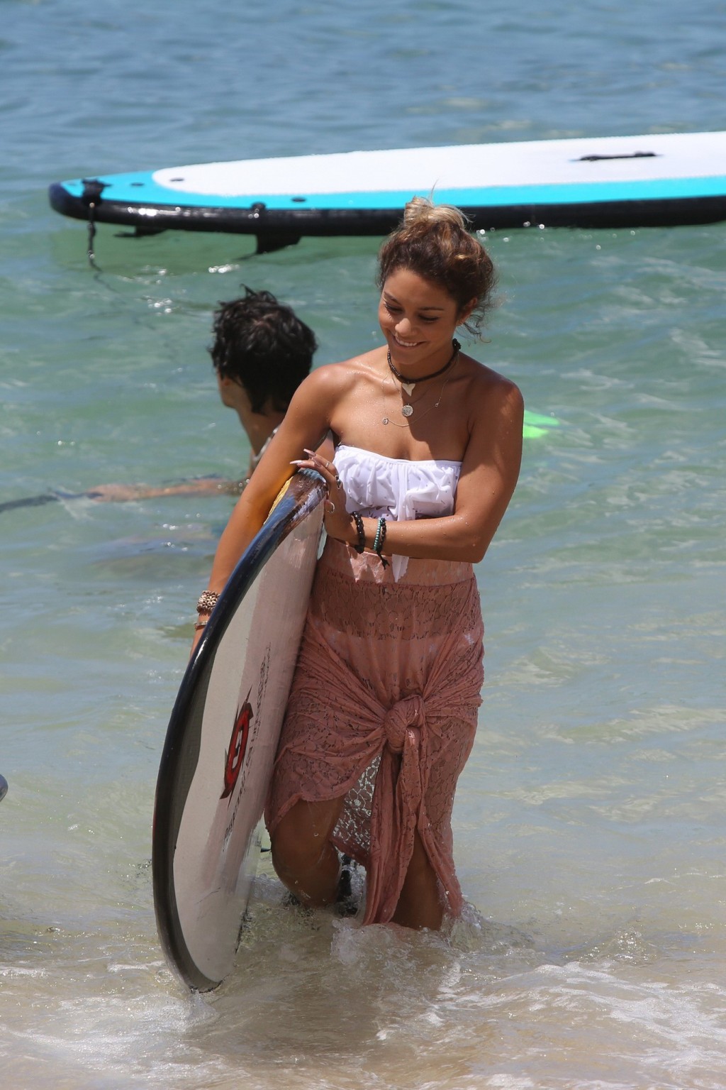 Vanessa Hudgens showing off her hot body in white strapless bikini at the beach  #75193794