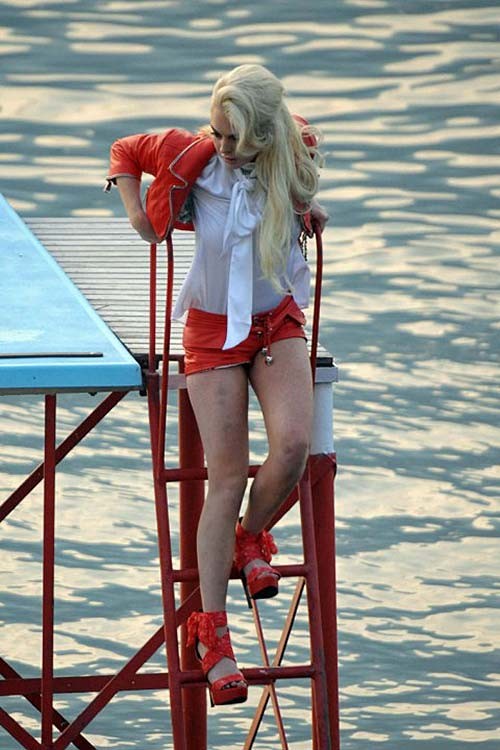 Lindsay Lohan exposing sexy body and hot legs in nice red shorts #75287168