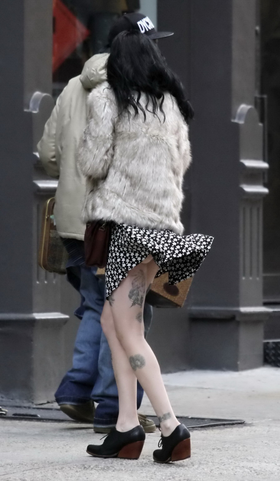 Krysten Ritter upskirt in a flower print mini dress while filming Asthma in NYC #75213498