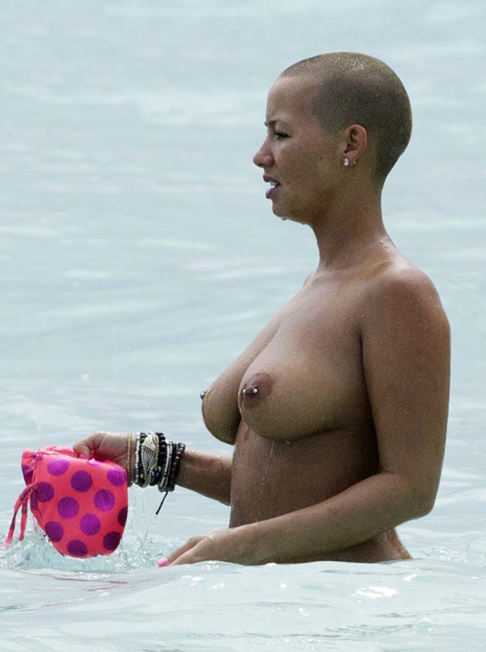 Amber Rose enjoying on beach in topless and exposing huge boobs #75308680