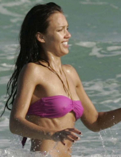 Celebrity Jessica Alba in sexy bikini and nice see thru nipples #75405160