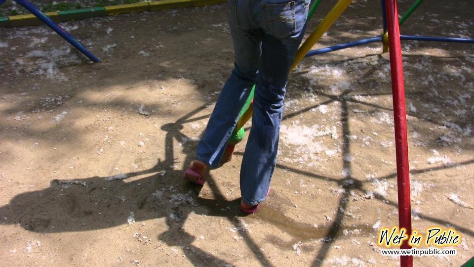 Cutie finds no better place to wet her pants than this quiet playground #73238979