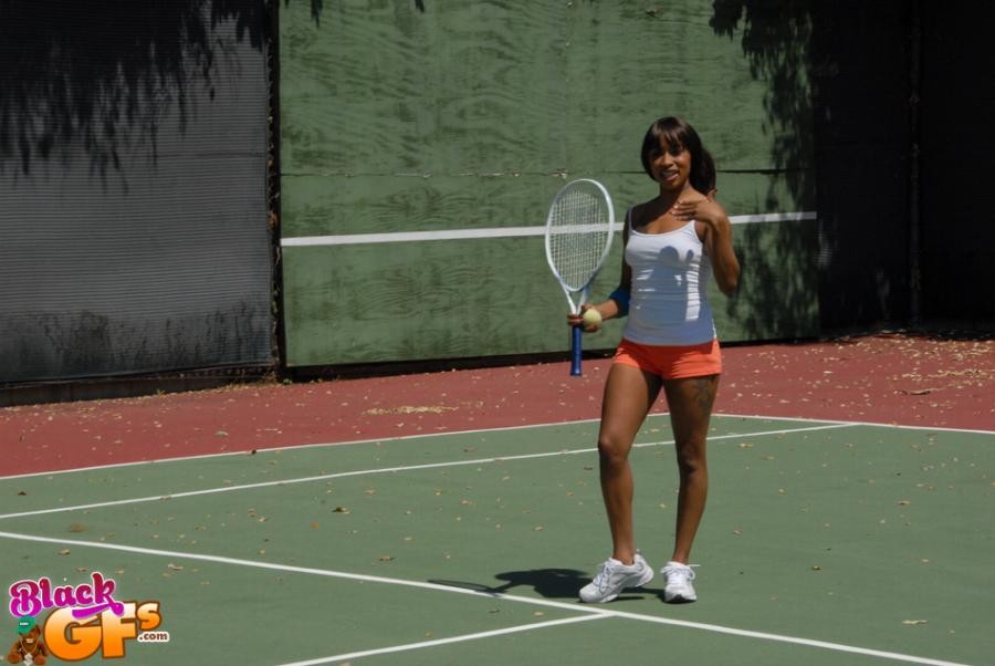 A black girlfriend gets fucked by her guy after a game of tennis #73345780