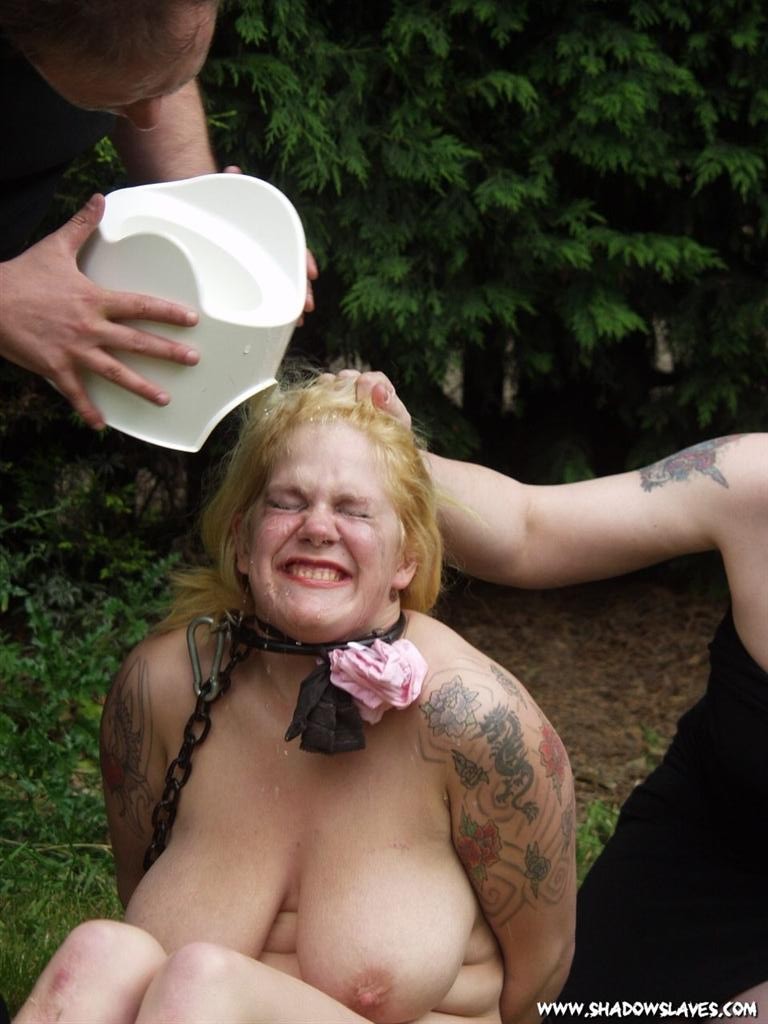Bizarre outdoor lesbian domination and humiliation of busty blonde slavegirl Che #72085562