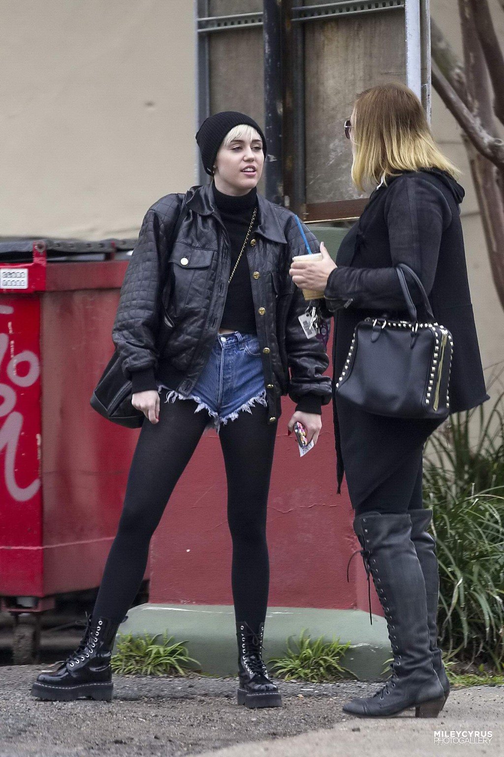 Miley Cyrus shows off her legs and ass wearing the denim shorts  black pantyhose #75201760