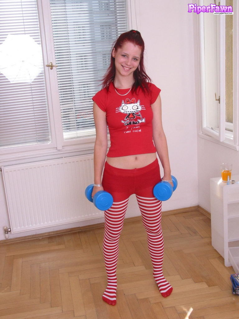 Busty redhead teen working out #78975883