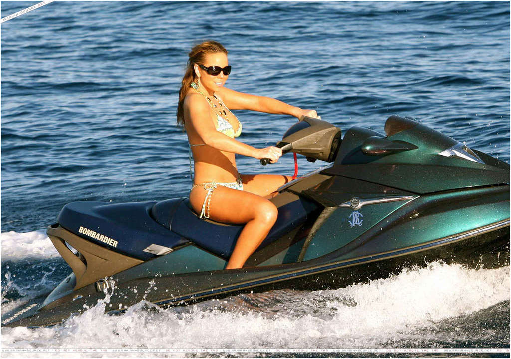 Mariah Carey in bikini on yacht paparazzi pictures and nipple slip #75376863