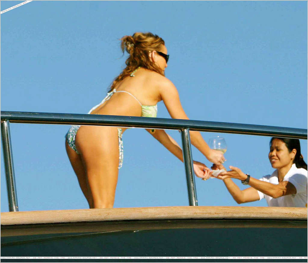 Mariah Carey in bikini on yacht paparazzi pictures and nipple slip #75376873