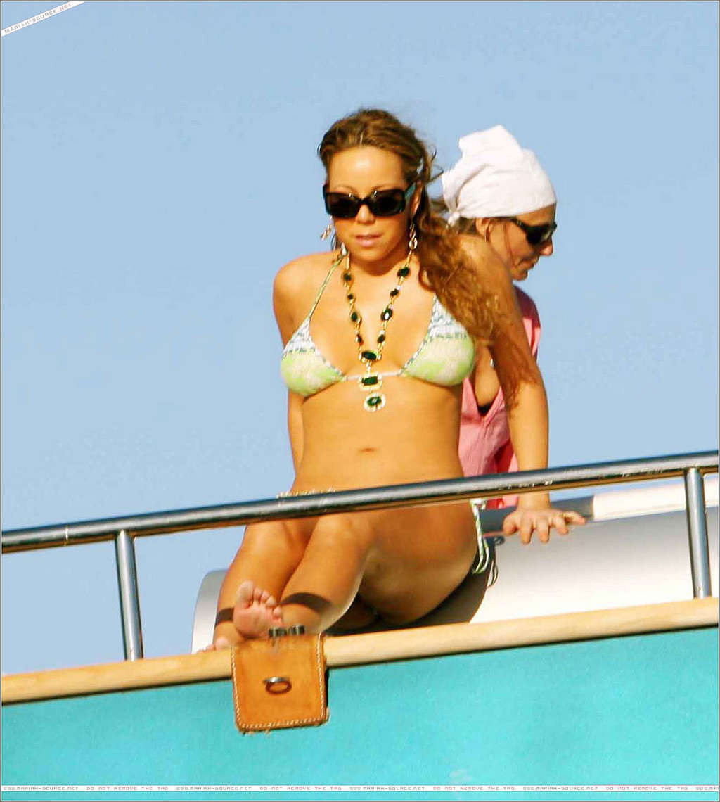 Mariah Carey in bikini on yacht paparazzi pictures and nipple slip #75376906