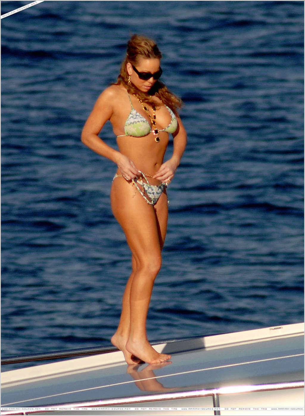 Mariah Carey in bikini on yacht paparazzi pictures and nipple slip #75376963