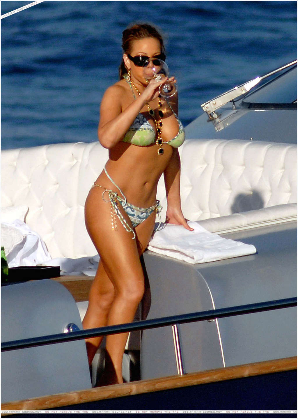Mariah Carey in bikini on yacht paparazzi pictures and nipple slip #75376977