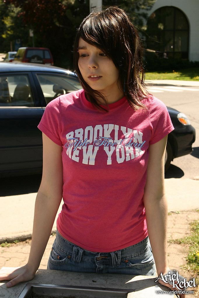 Cute teen model poses in street #67691400