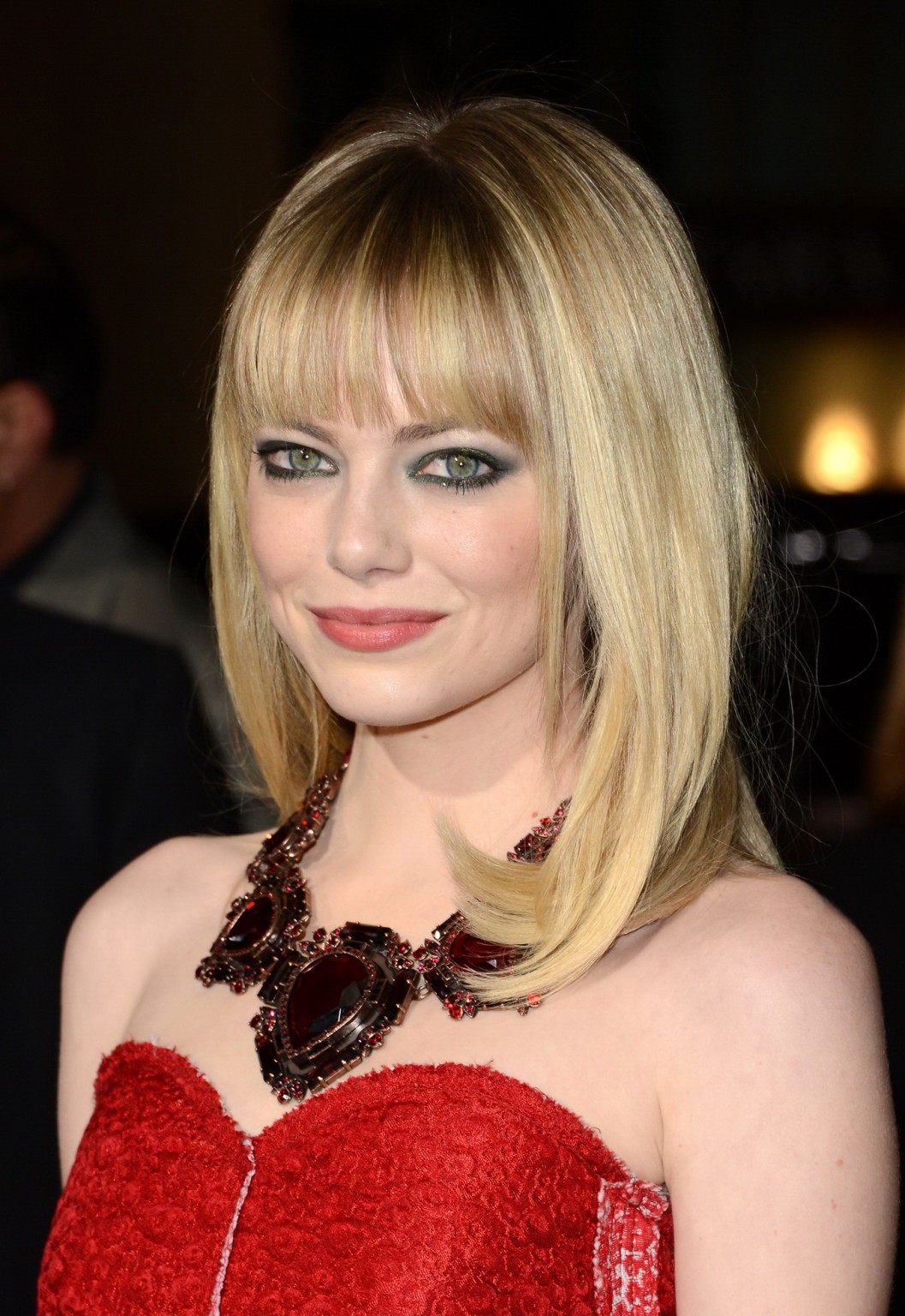 Emma Stone looks hot wearing short strapless red dress at Gangster Squad premier #75244038